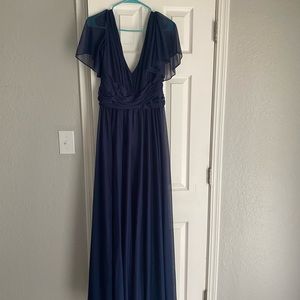 David’s Bridal flutter sleeve dress marine